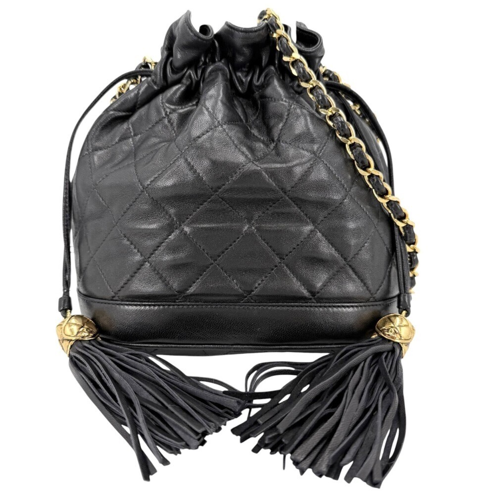 Chanel women's shoulder bag, Matelassé style, drawstring mini chain strap, cr...